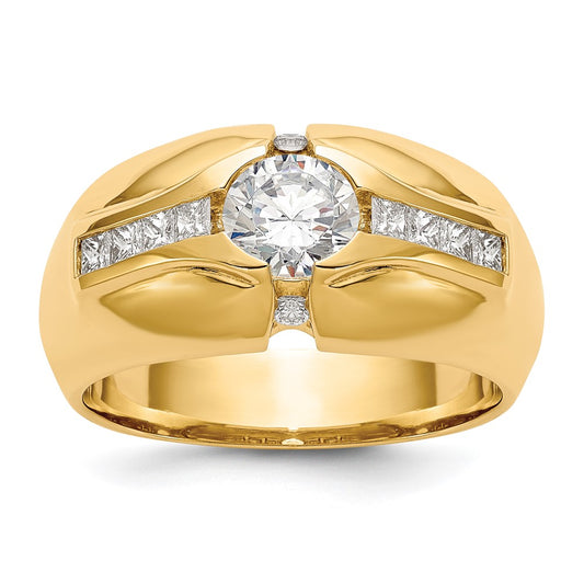 14k Yellow Gold (Holds 1-5.5 Round Center, 8-2.0, 2-1.8mm Round) Men's Ring Mounting
