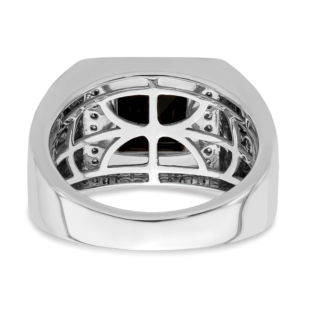 14k White Gold Onyx and Diamond Cross Mens Ring