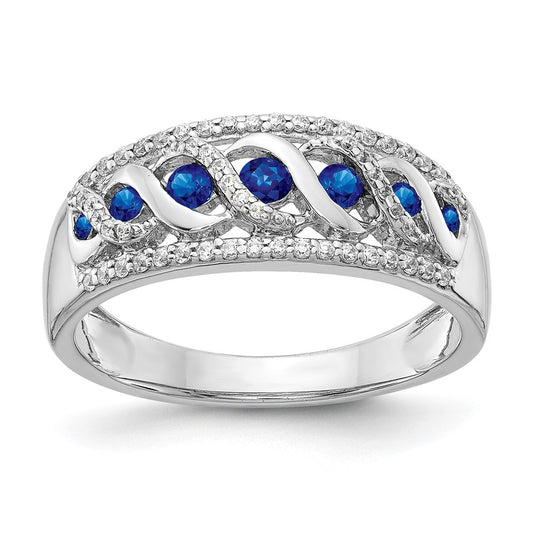 14k White Gold Diamond and Sapphire Fancy Twist Ring