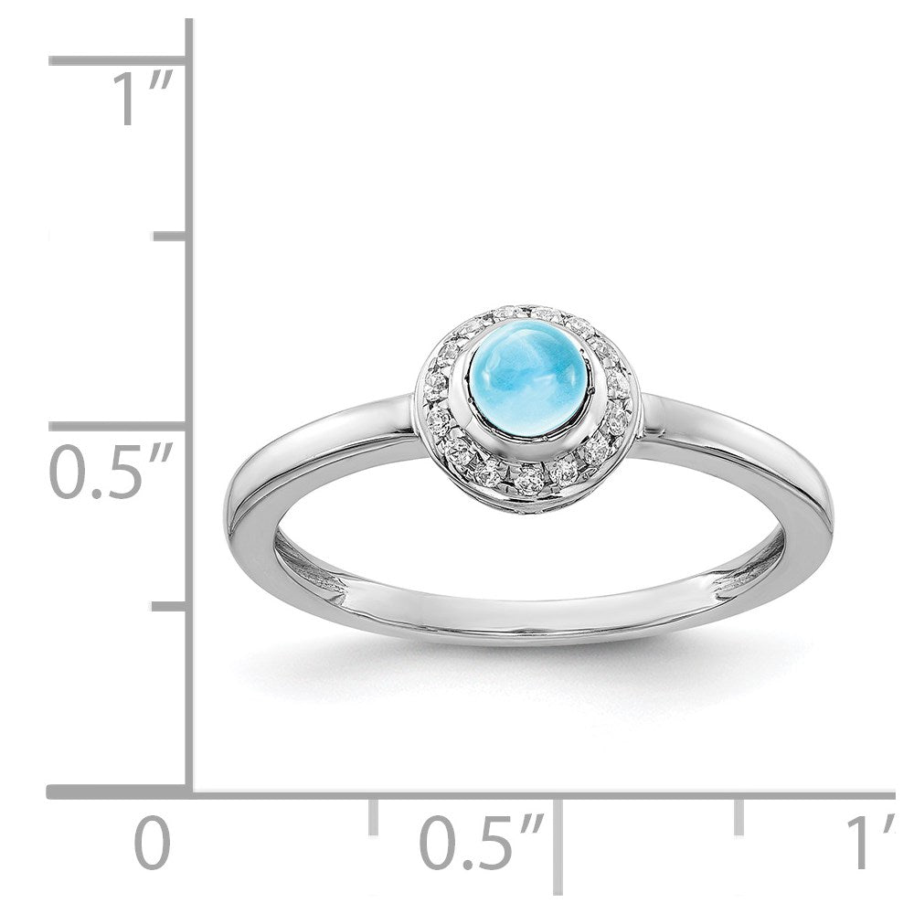 14k White Gold Diamond and Cabochon Blue Topaz Ring