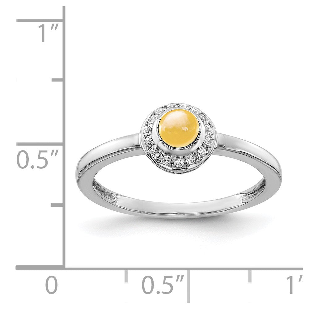 14k White Gold Diamond and Cabochon Citrine Ring
