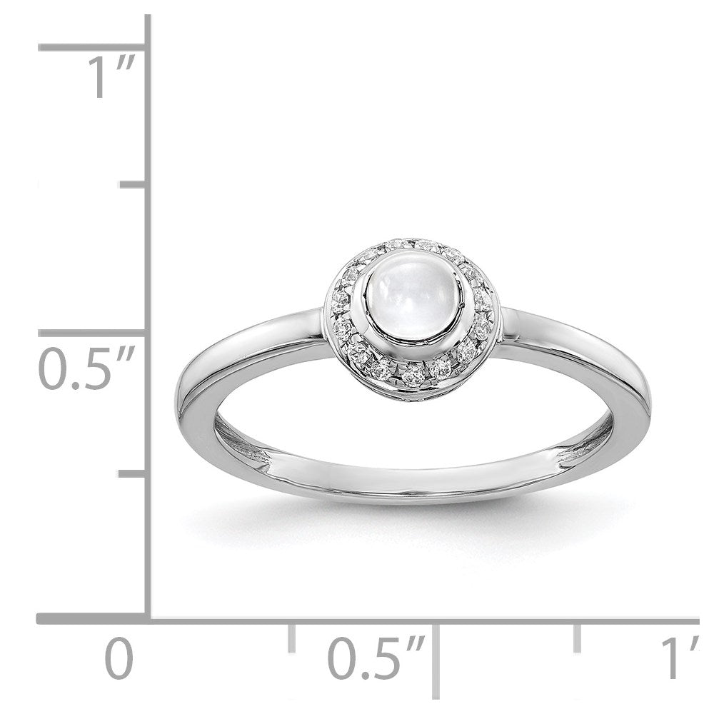14k White Gold Diamond and Cabochon White Topaz Ring