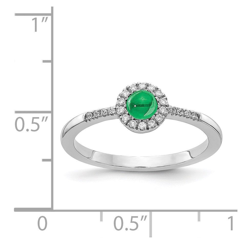 14k White Gold Diamond and Cabochon Emerald Ring