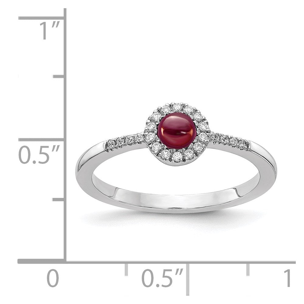 14k White Gold Diamond and Cabochon Garnet Ring