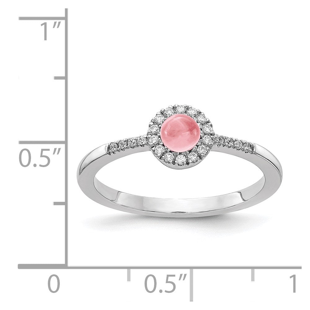 14k White Gold Diamond and Cabochon Pink Tourmaline Ring