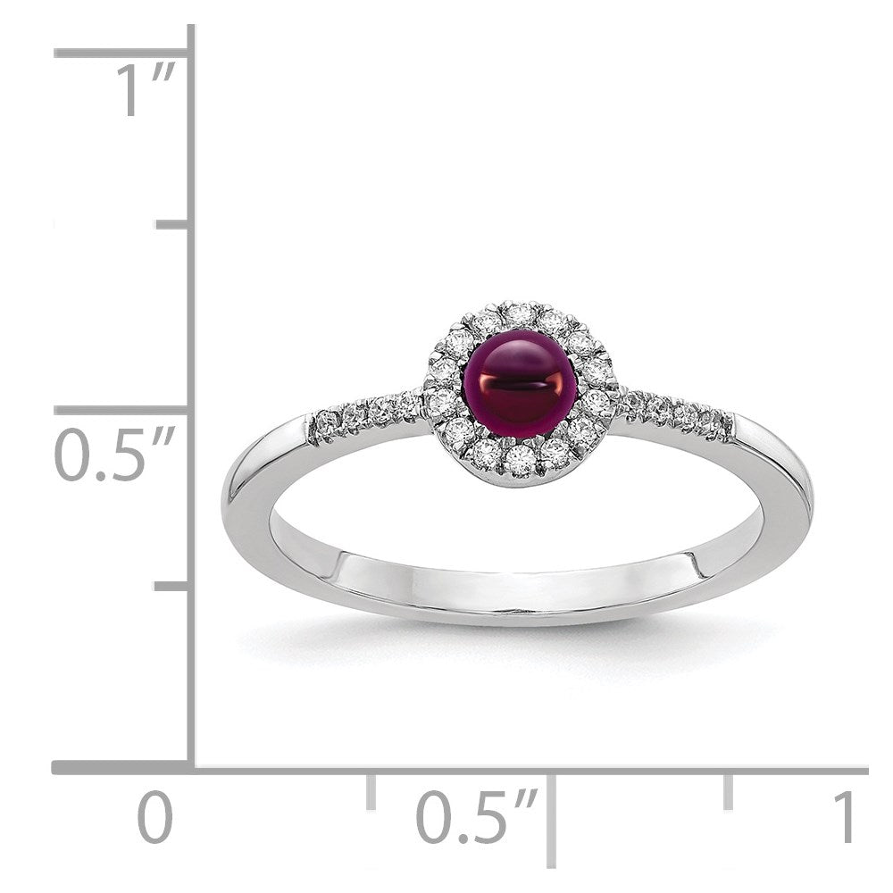 14k White Gold Diamond and Cabochon Rhodolite Garnet Ring
