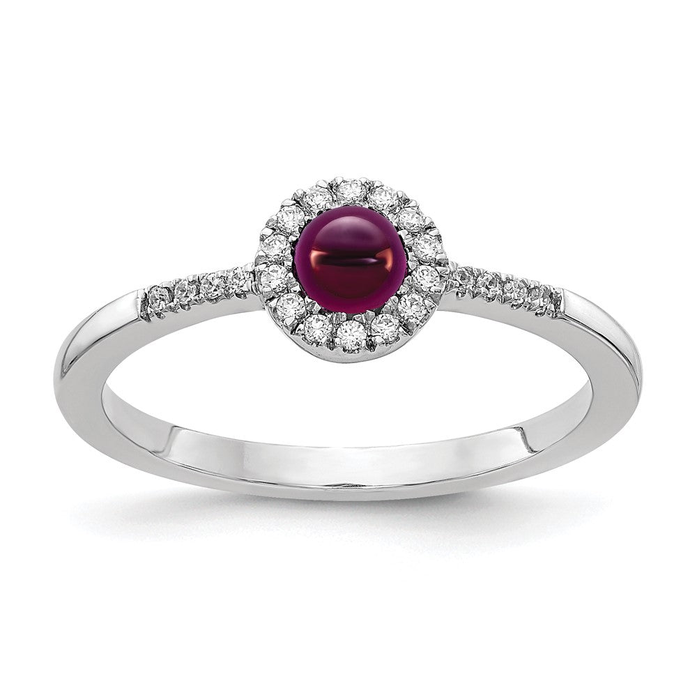 14k White Gold Diamond and Cabochon Rhodolite Garnet Ring