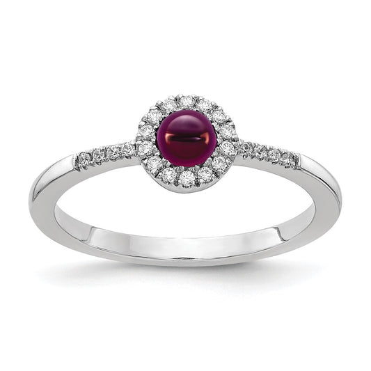 14k White Gold Diamond and Cabochon Rhodolite Garnet Ring