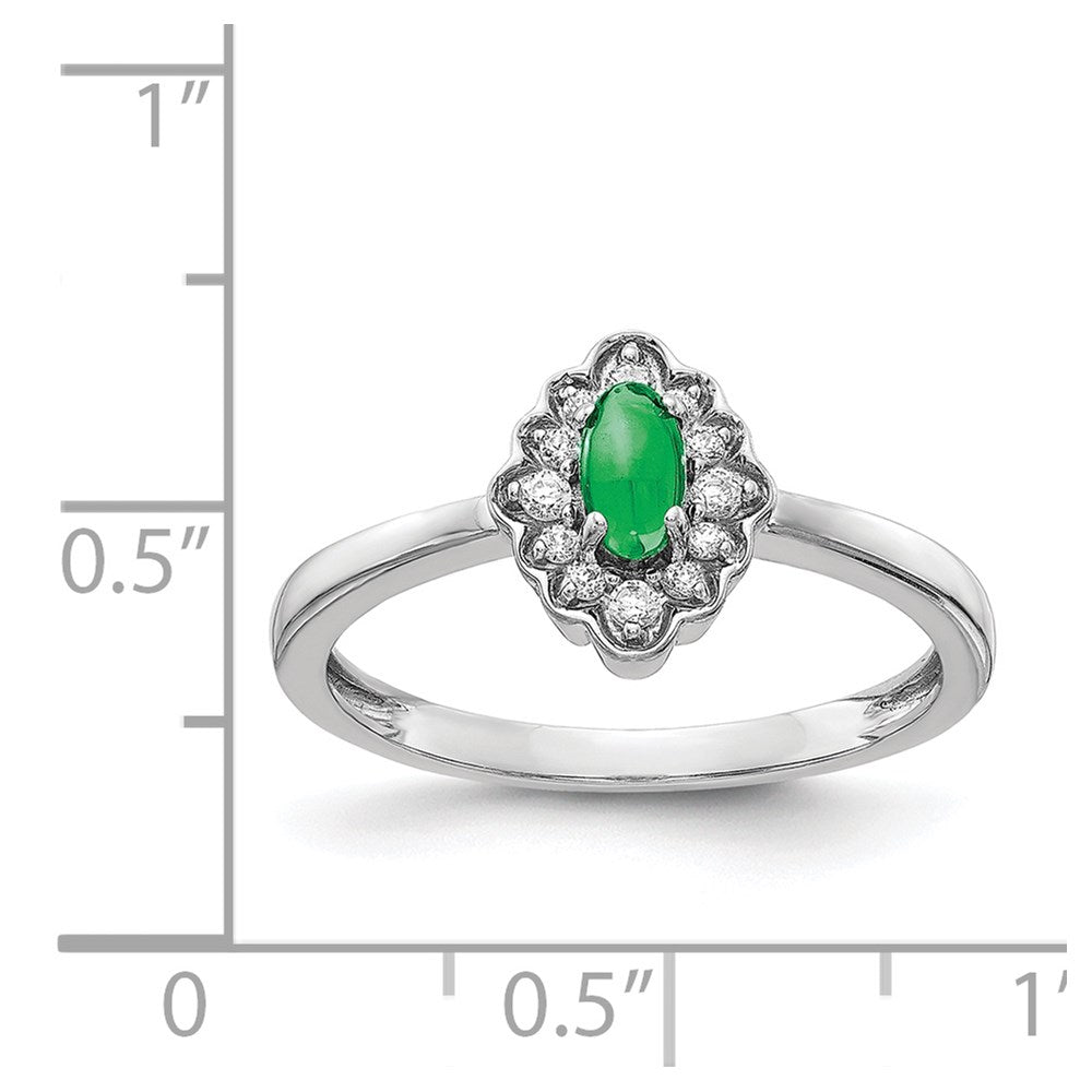 14k White Gold Diamond and Oval Cabochon Emerald Ring