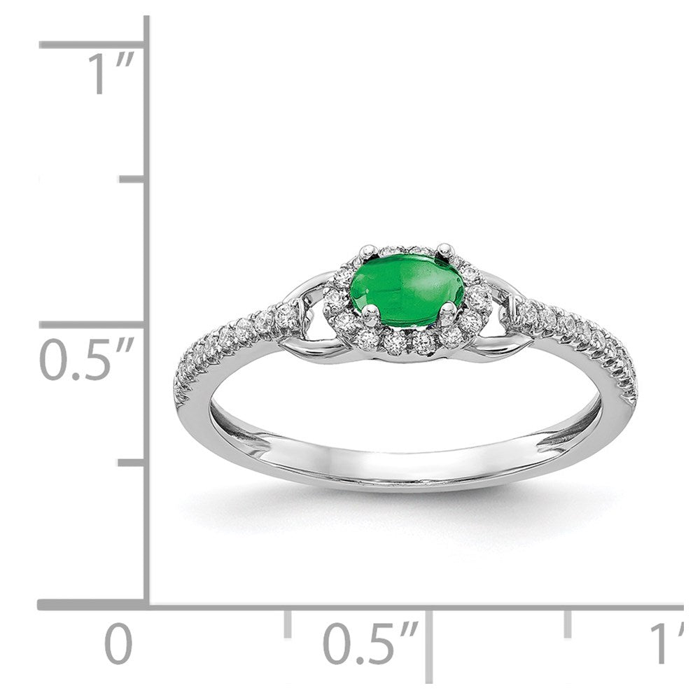14k White Gold Diamond and Cabochon Emerald Ring