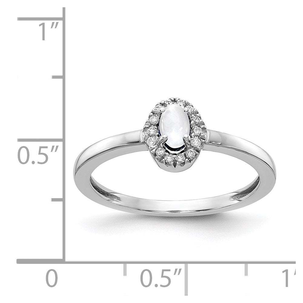14k White Gold Diamond and Oval Cabochon White Topaz Ring