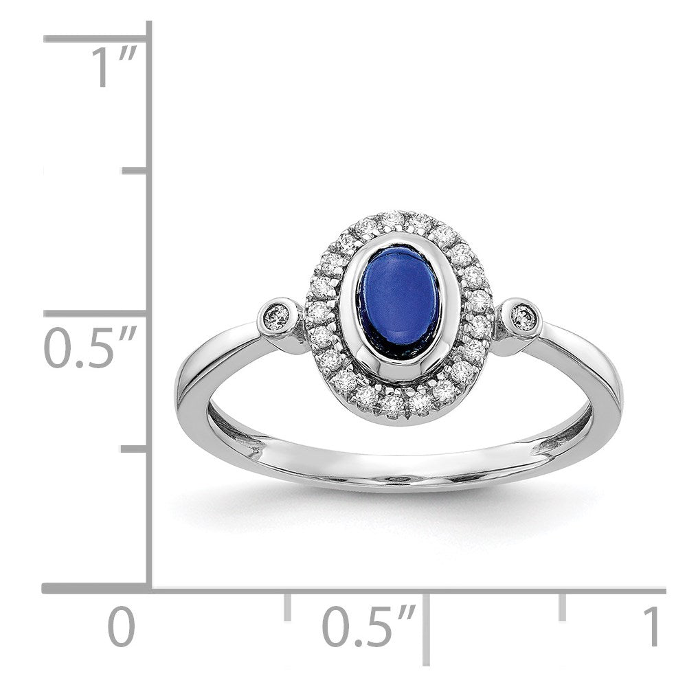 14k White Gold Diamond and Oval Cabochon Sapphire Halo Ring