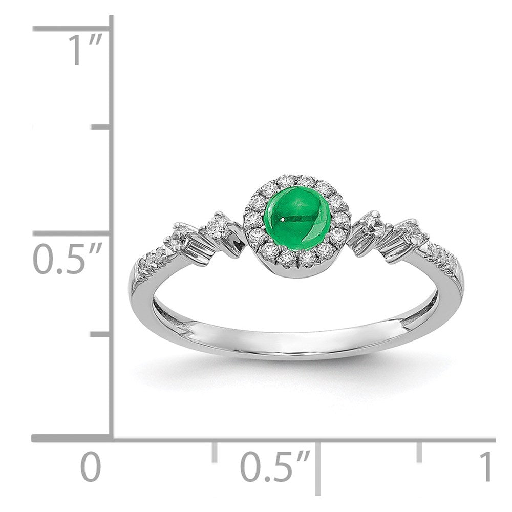 14k White Gold Diamond and Cabochon Emerald Halo Ring