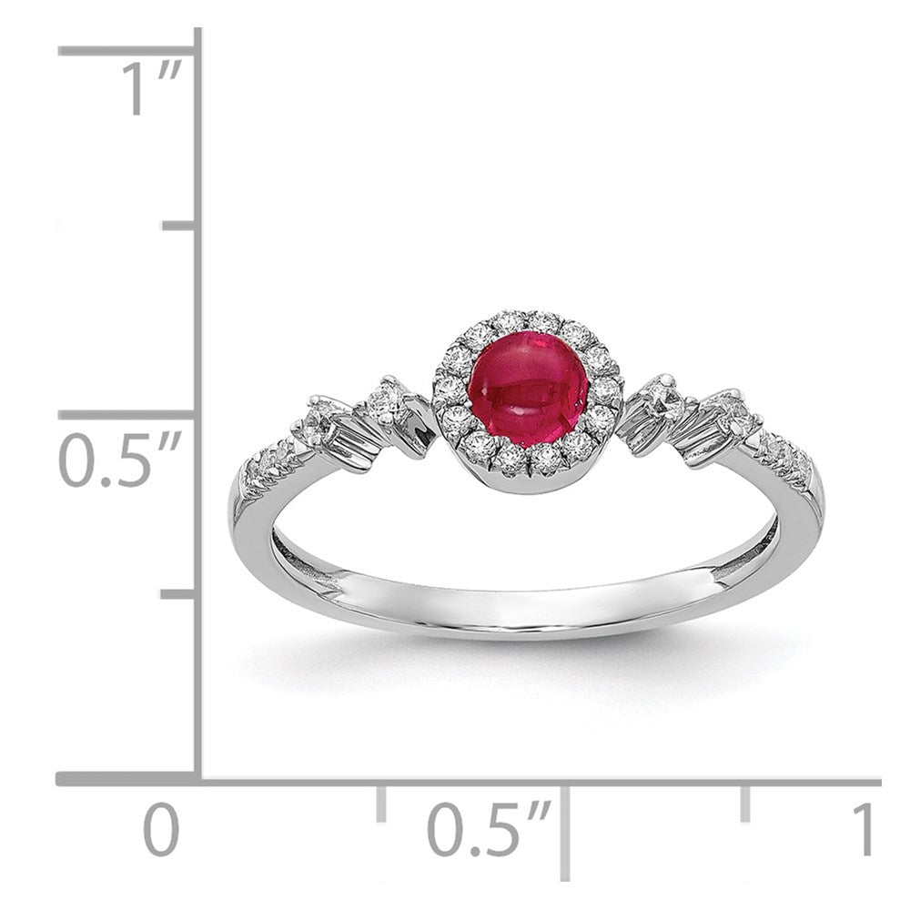 14k White Gold Diamond and Cabochon Ruby Halo Ring