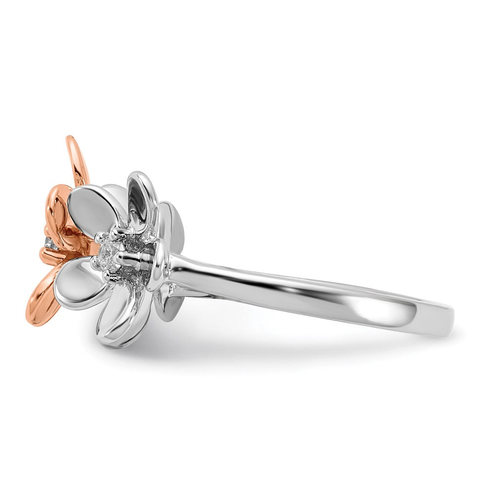 14k Rose and White Gold Diamond Flower Ring