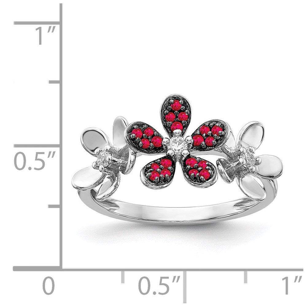 14k White Gold Diamond and Ruby Flower Ring