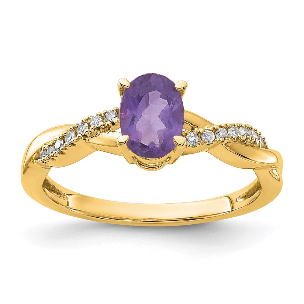 14K Oval Amethyst and Diamond Ring