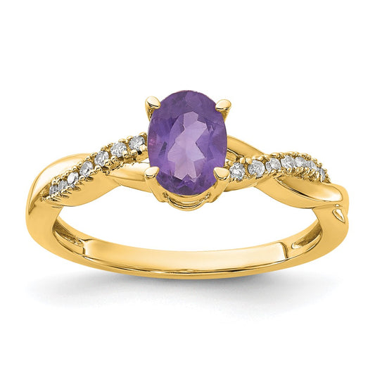 14K Oval Amethyst and Diamond Ring