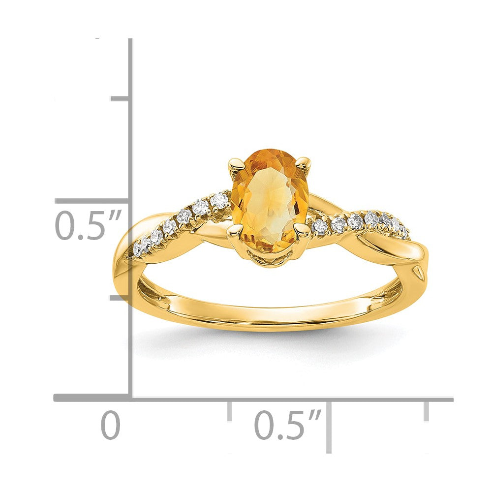 14K Yellow Gold Oval Citrine and Diamond Ring