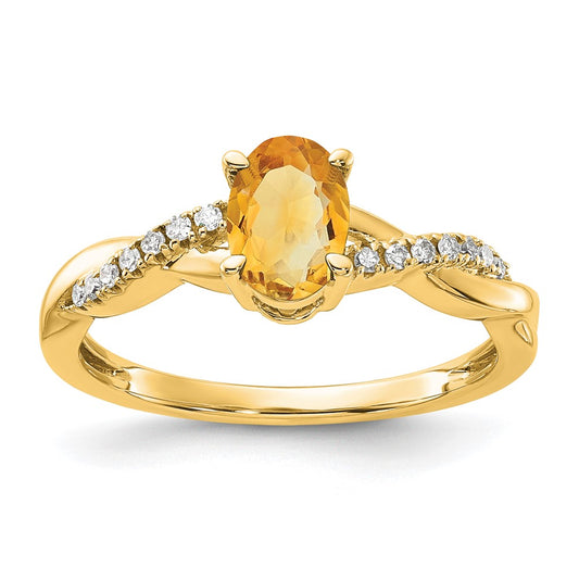 14K Yellow Gold Oval Citrine and Diamond Ring
