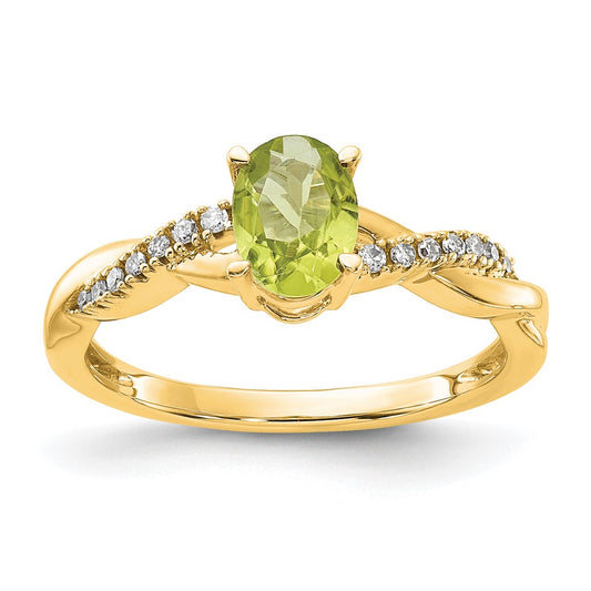 14K Oval Peridot and Diamond Ring