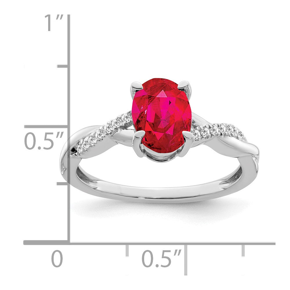 14k White Gold Oval Ruby and Diamond Ring