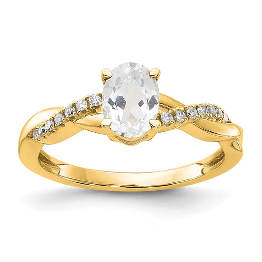 14K Oval White Topaz and Diamond Ring