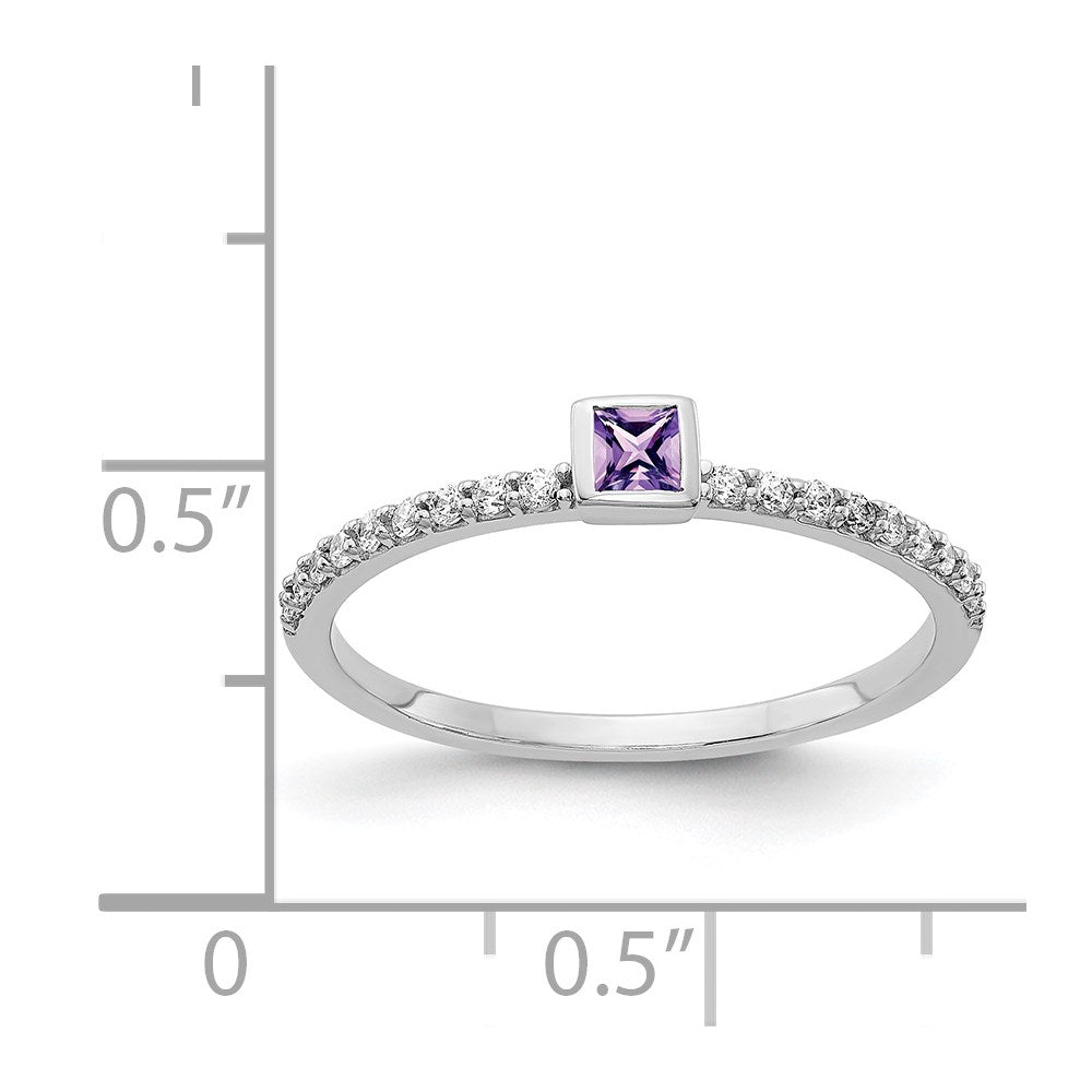 14k White Gold Diamond and Princess Amethyst Ring