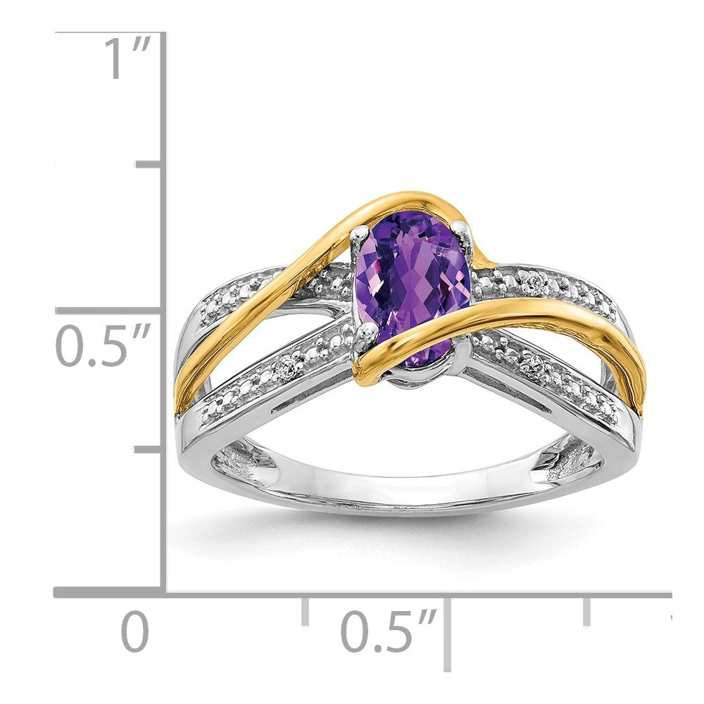 14k Two-tone Diamond and Oval Amethyst Twist Ring