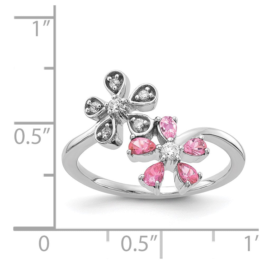 14k White Gold Diamond and Pink Tourmaline Flower Ring