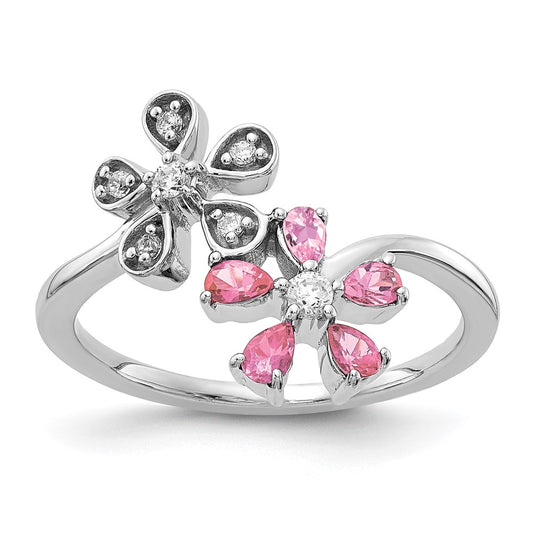 14k White Gold Diamond and Pink Tourmaline Flower Ring