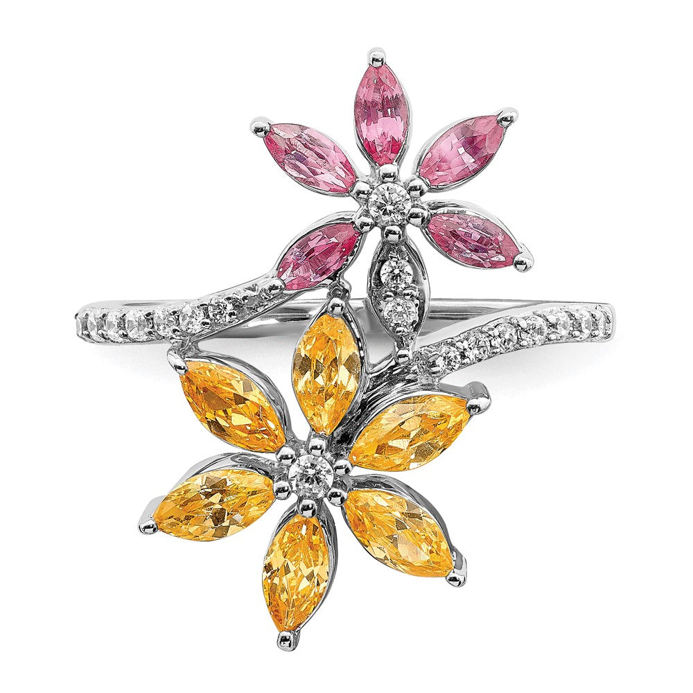 14kWhite Gold Diamond and Citrine/Pink Tourmaline Flower Ring