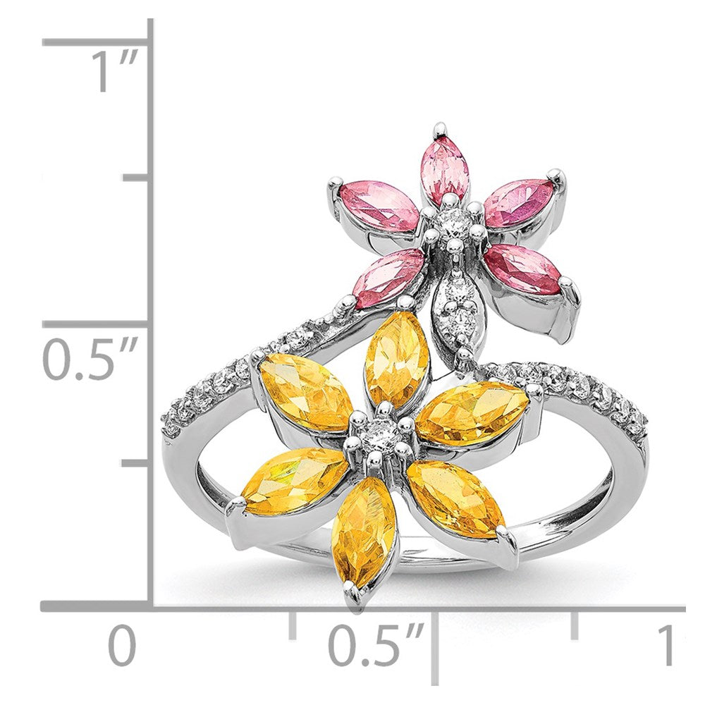 14kWhite Gold Diamond and Citrine/Pink Tourmaline Flower Ring