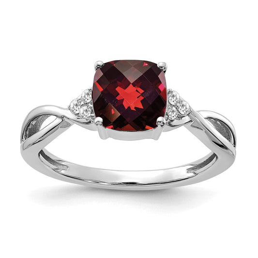 14k White Gold Checkerboard Garnet and Diamond Ring