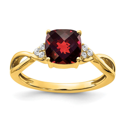 14k Checkerboard Garnet and Diamond Ring