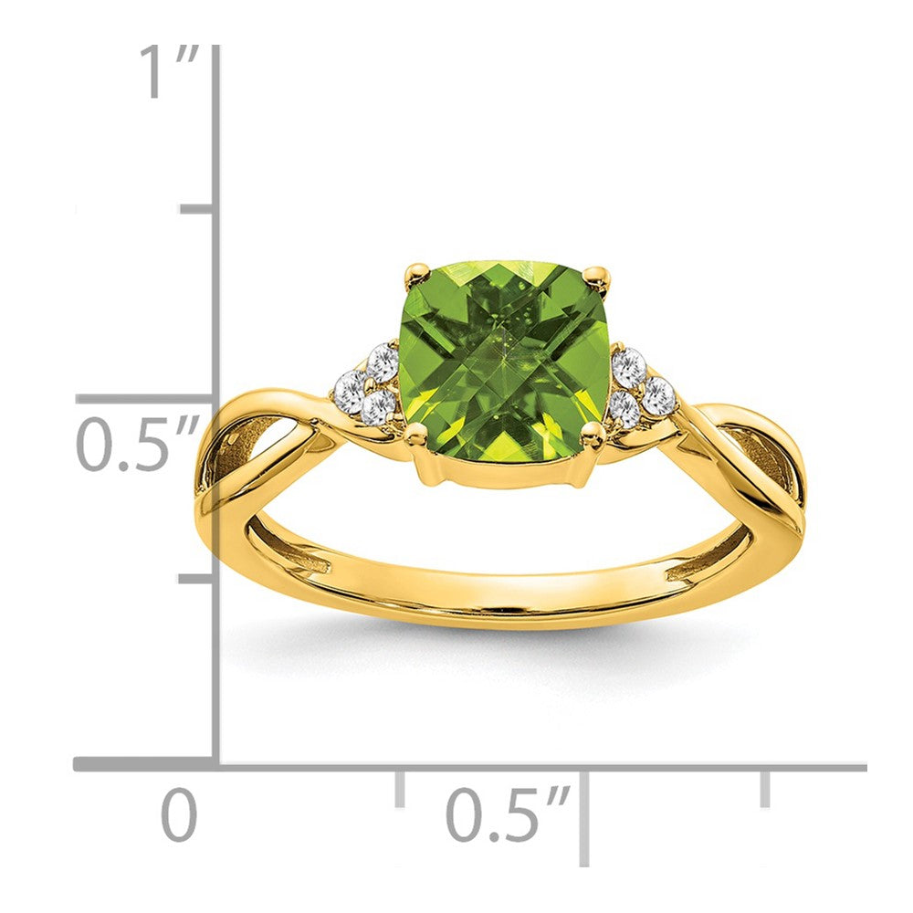 14k Checkerboard Peridot and Diamond Ring