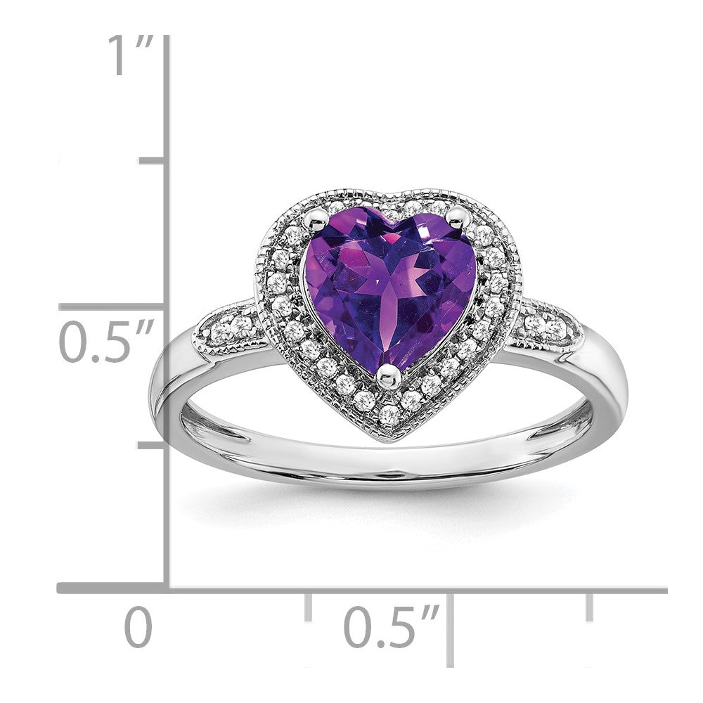 14k White Gold Heart Amethyst and Diamond Halo Ring