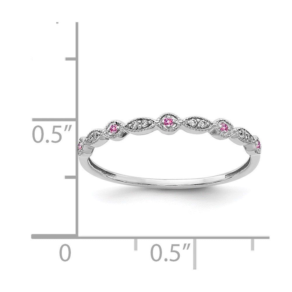 14k White Gold Diamond and Pink Sapphire Fancy Band