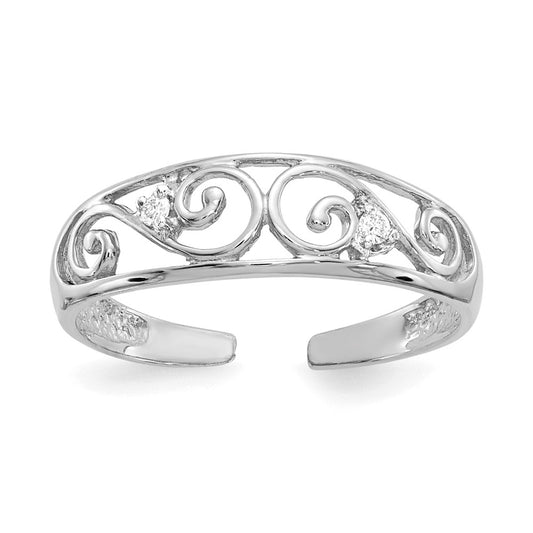 14k White Gold .02ct Diamond Scroll Toe Ring