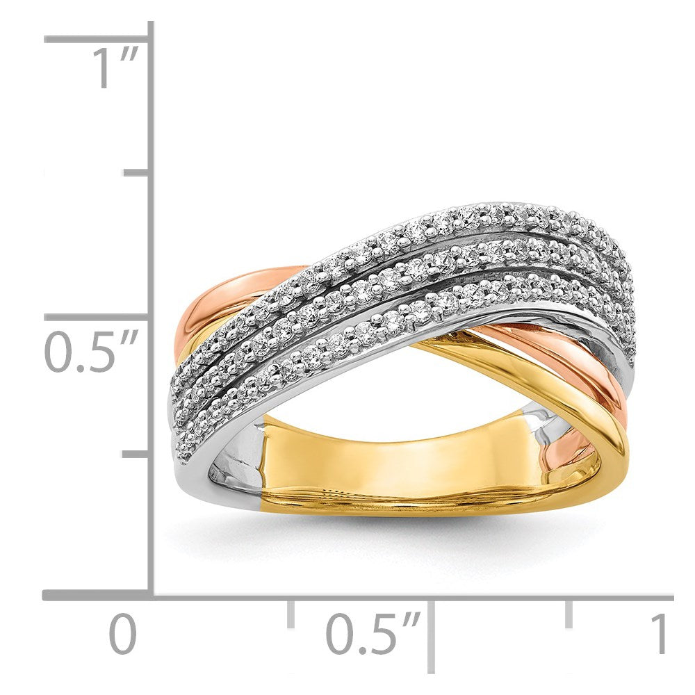 14k Tri-color Overlap Diamond Ring