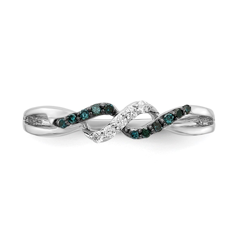 14k White Gold w/ Blue and White Diamond Twist Ring