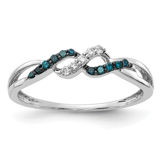 14k White Gold w/ Blue and White Diamond Twist Ring