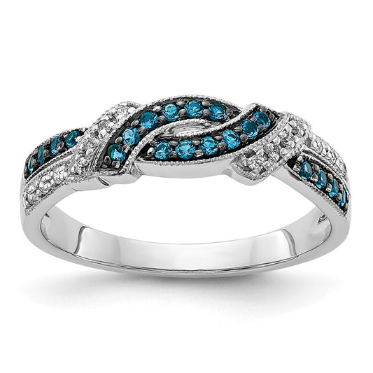 14k White Gold w/Black Rhodium White and Blue Diamond Ring