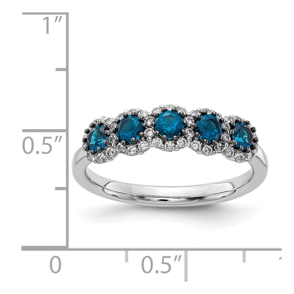 14k White Gold 5-stone Blue/White Diamond Ring
