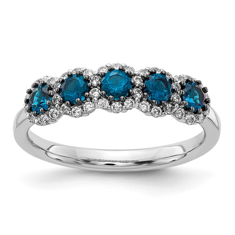 14k White Gold 5-stone Blue/White Diamond Ring