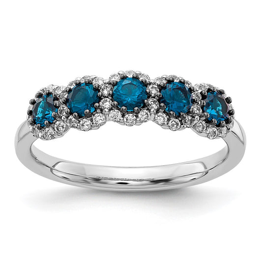 14k White Gold 5-stone Blue/White Diamond Ring