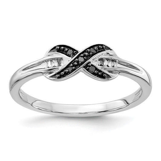 14k White Gold Black and White Diamond X-Ring