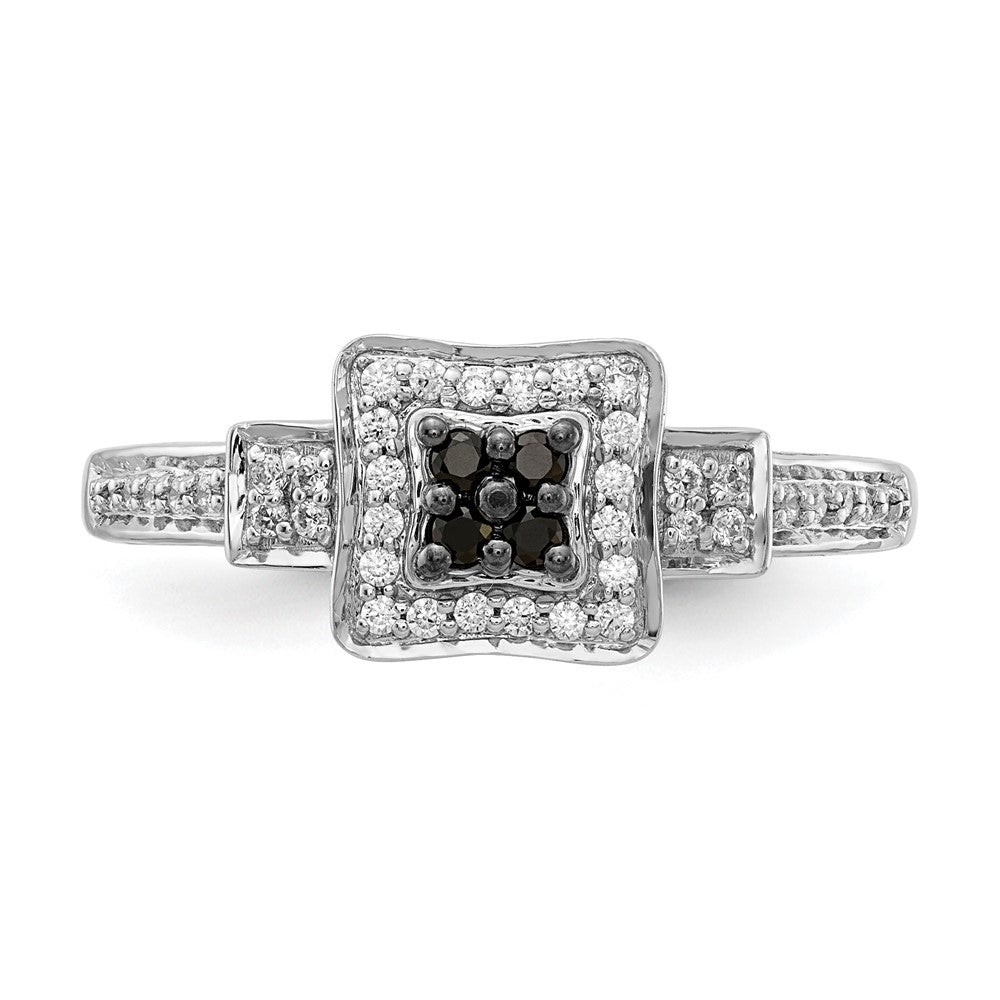 14k White Gold White and Black Diamond Square Ring