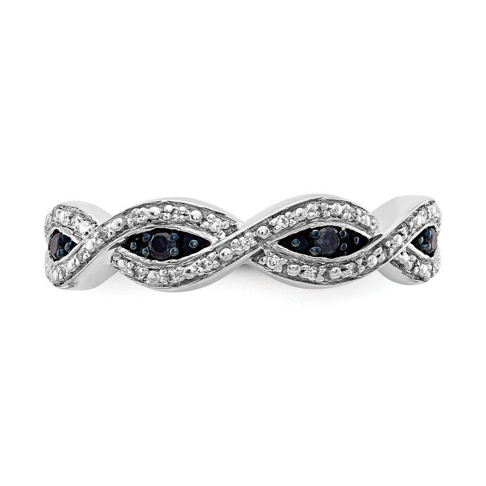 14k White Gold White and Blue Diamond Twist Ring