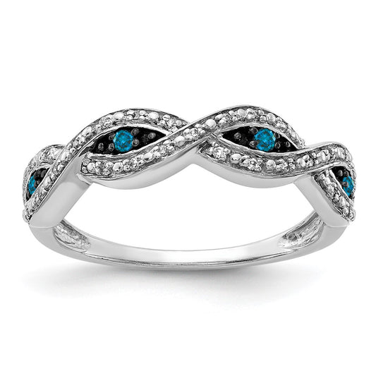 14k White Gold White and Blue Diamond Twist Ring